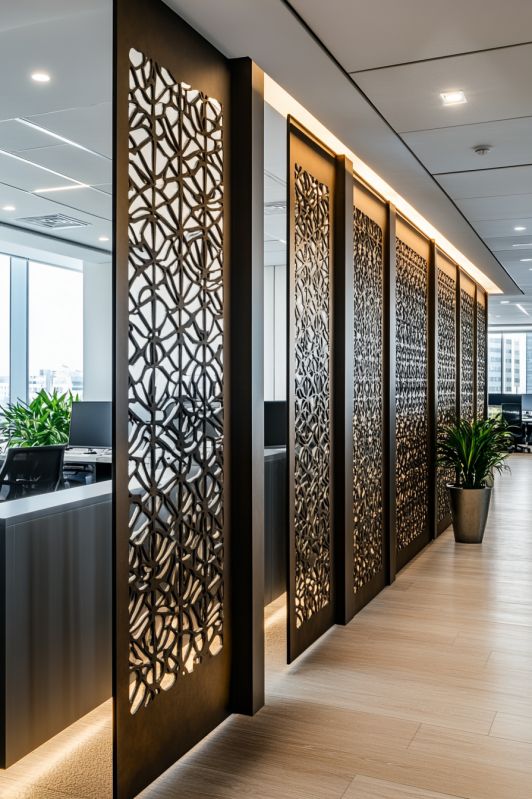 Partisi interior mewah pola laser cutting untuk area Jakarta Selatan